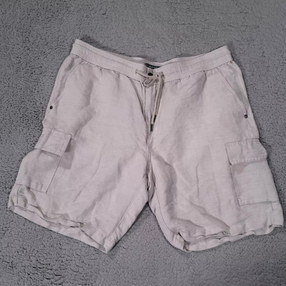 Cubavera Shorts Mens Large Linen Rayon Drawstring Cargo Light Wash Modern